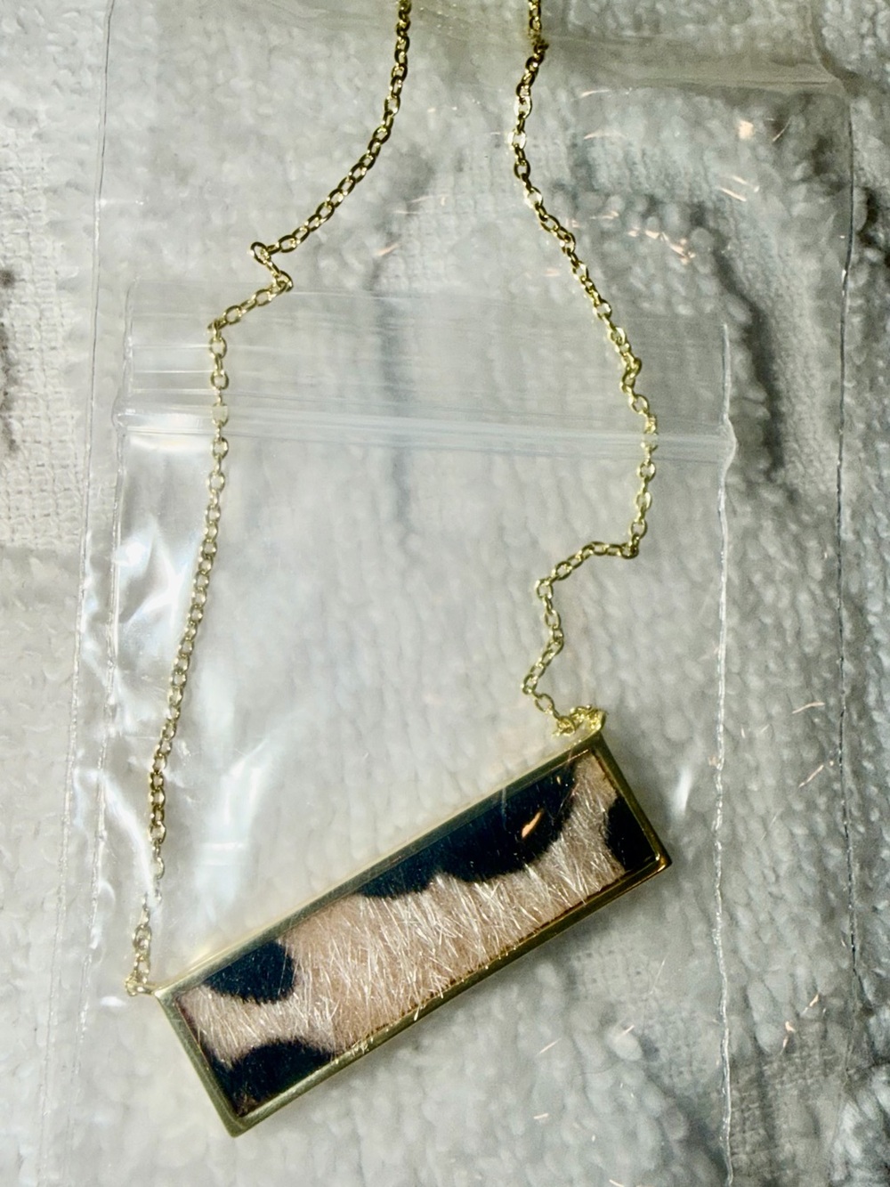 Uncommon James Gold Bar Necklace with Beige and Black Leopard Print Inset